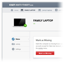 ESET Anti-Theft portal screenshot